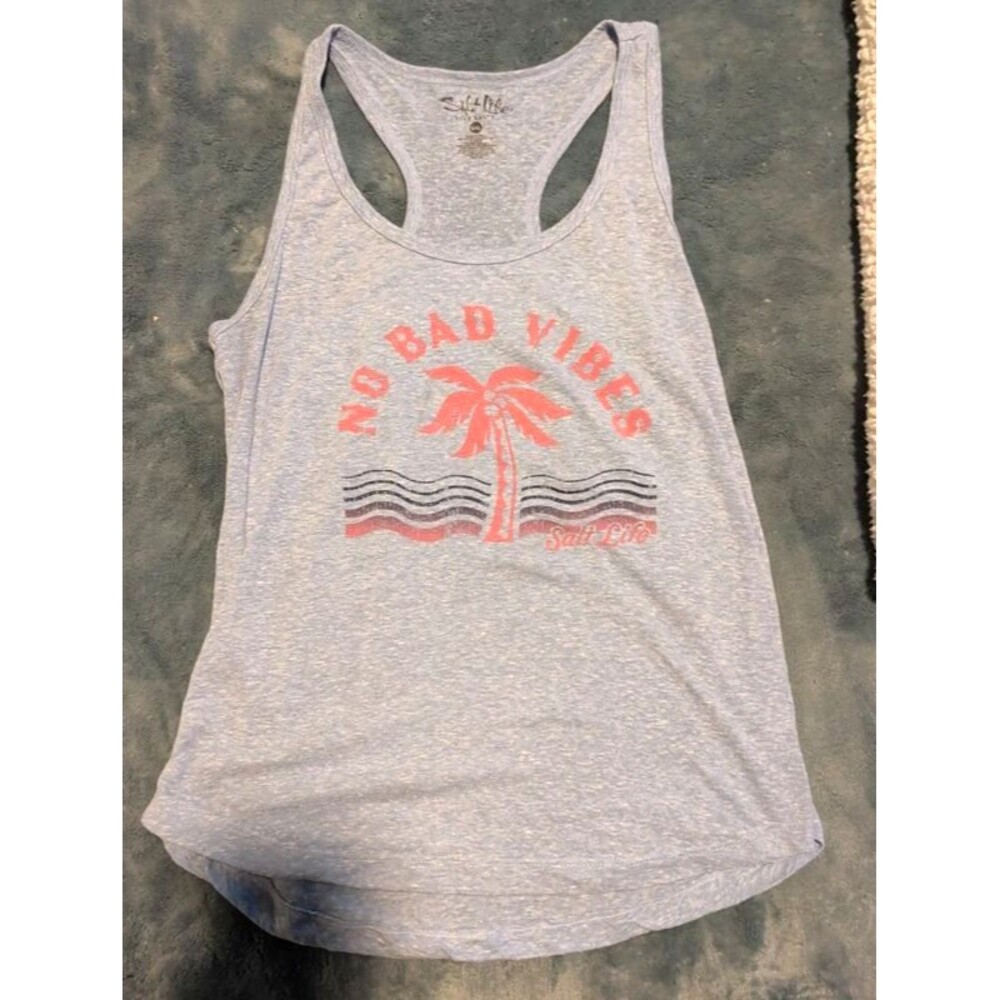 Salt Life Women's "No Bad Vibes" Palm Tree Racerback Tank Top Size Medium